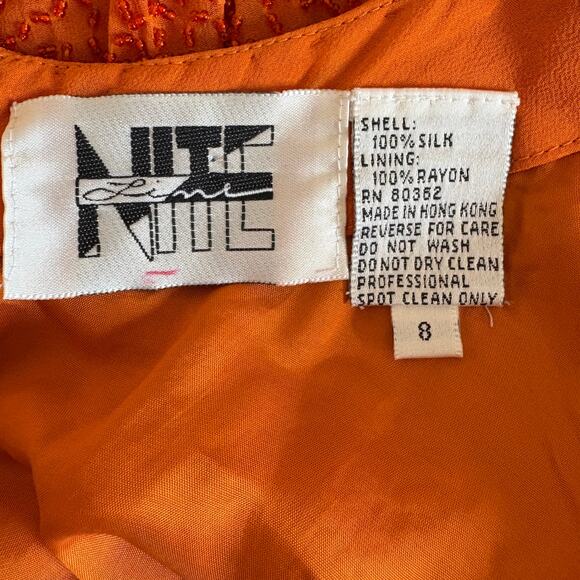 Copied - Vintage Orange Silk Beaded Cocktail Dress - Women's Size 8 - Picture 7 of 8